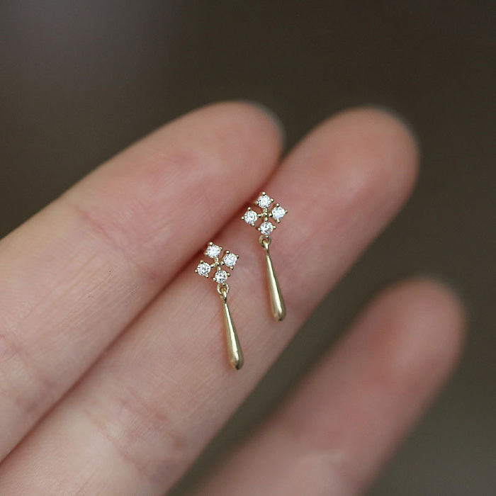 1 Pair Simple Style Square Copper Inlay Gem Drop Earrings