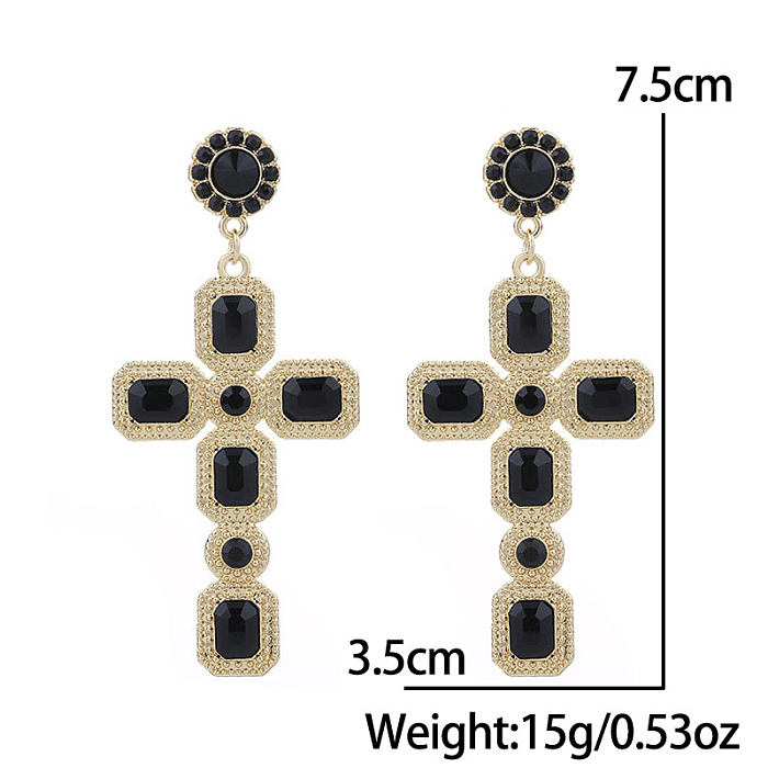1 Pair Simple Style Cross Inlay Copper Rhinestones Drop Earrings