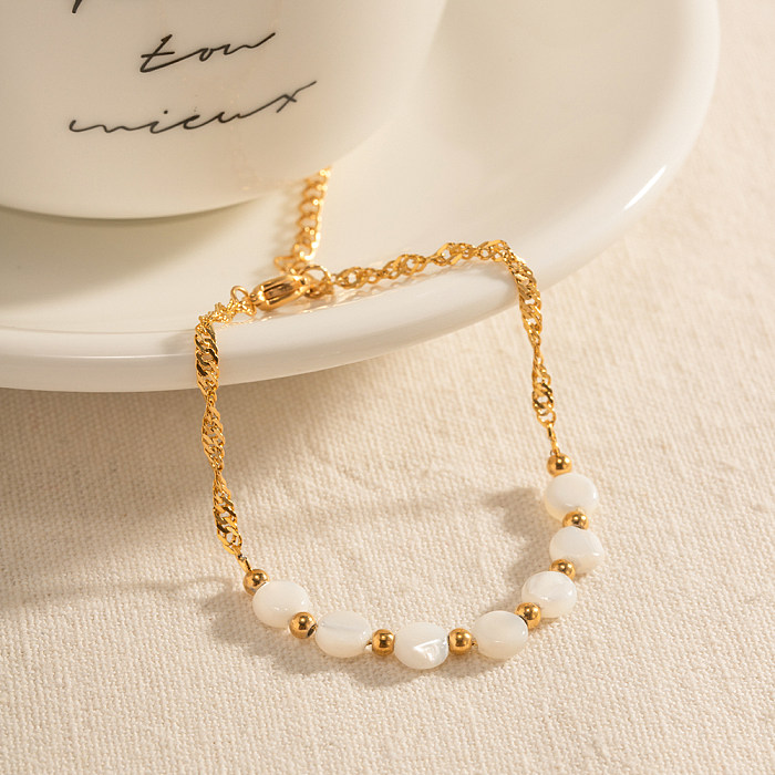INS Style Simple Style Round Stainless Steel Beaded Pearl Plating 18K Gold Plated Bracelets Necklace