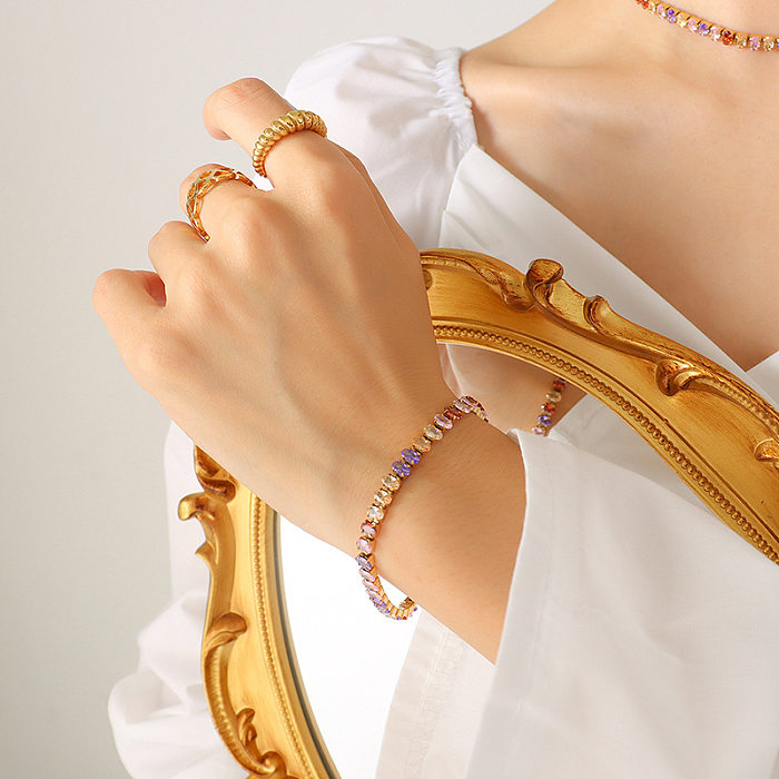 Bracelet de collier en acier titane Zircon coloré Simple à la mode