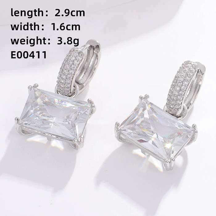 1 Paar lässige, süße koreanische Ohrringe mit geometrischem Inlay aus Kupfer und Zirkon