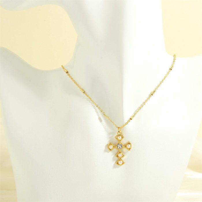 Elegant Luxurious Cross Devil'S Eye Heart Shape Copper 18K Gold Plated Zircon Pendant Necklace In Bulk