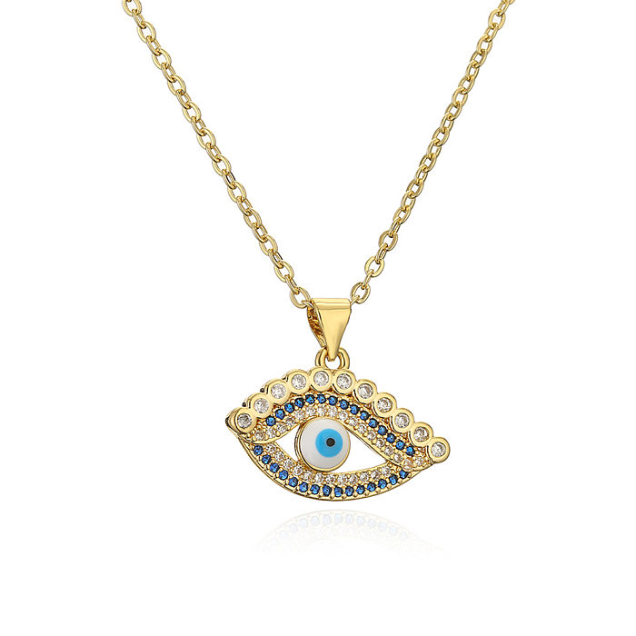 Casual Devil'S Eye Copper 18K Gold Plated Zircon Pendant Necklace In Bulk