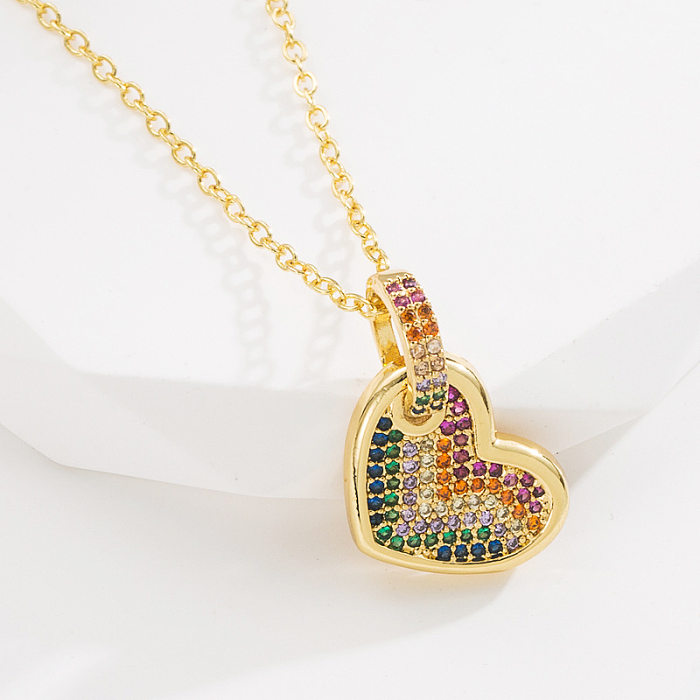 Fashion Heart Shape Eye Copper Pendant Necklace Gold Plated Zircon Copper Necklaces