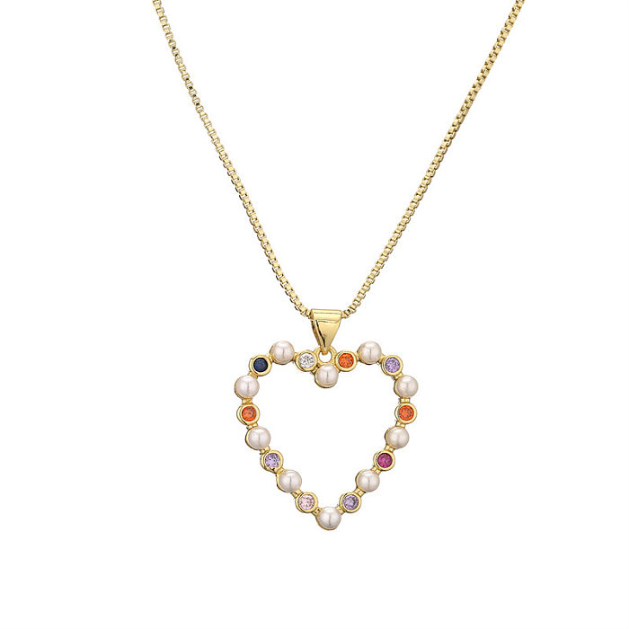 Fashion Devil'S Eye Heart Shape Copper Plating Inlay Zircon Pendant Necklace 1 Piece