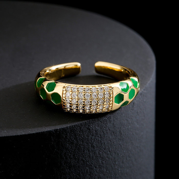 Fashion Copper 18K Gold Color Drip Oil Zircon Geometric Open Ring Female