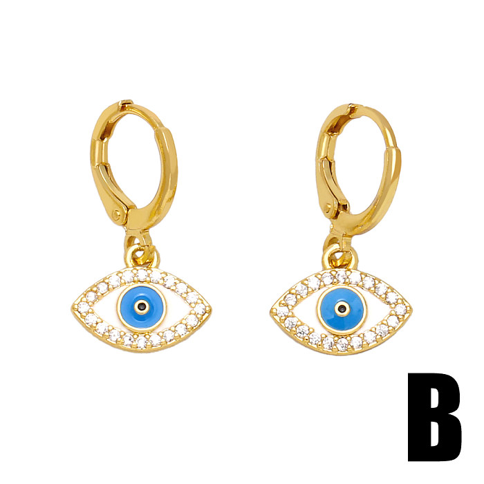 1 Pair Original Design Fashion Devil'S Eye Hand Of Fatima Enamel Inlay Copper Zircon 18K Gold Plated Drop Earrings