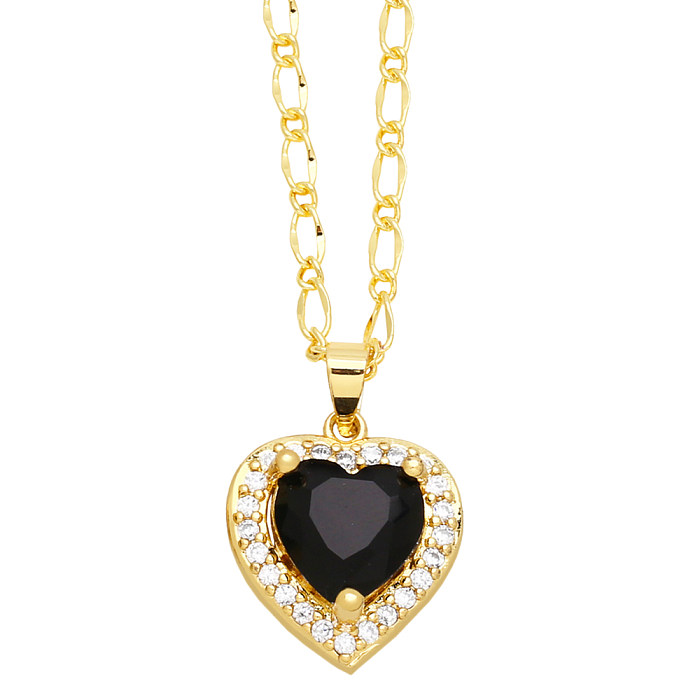 Elegant Lady Simple Style Heart Shape Stainless Steel Copper 18K Gold Plated Zircon Pendant Necklace In Bulk