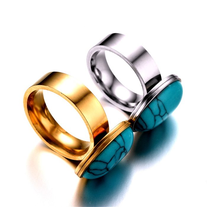 Bague de couple rétro en acier inoxydable Turquoise, bijoux, vente en gros