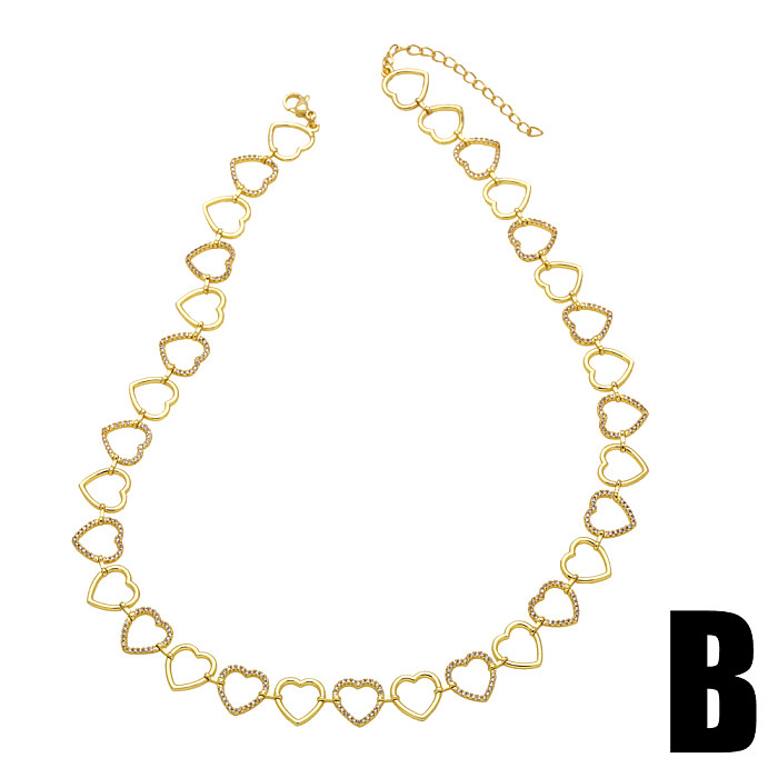 Hip-Hop Streetwear Heart Shape Butterfly Copper 18K Gold Plated Zircon Necklace In Bulk
