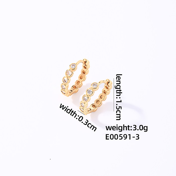1 Pair Casual Simple Style Round Plating Inlay Copper Zircon Gold Plated Earrings