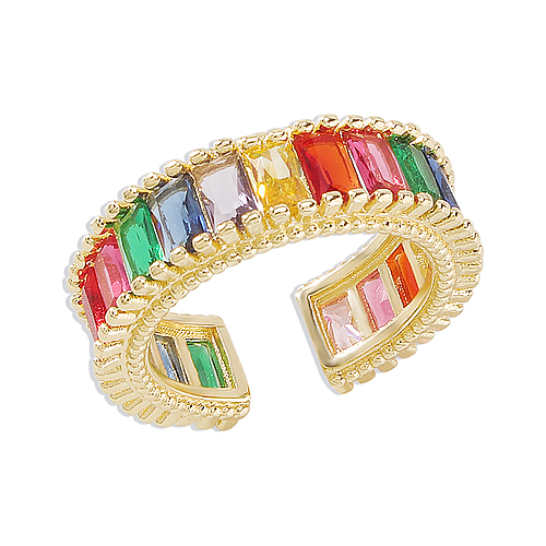 Simple Style Square Copper Inlay Zircon Open Rings