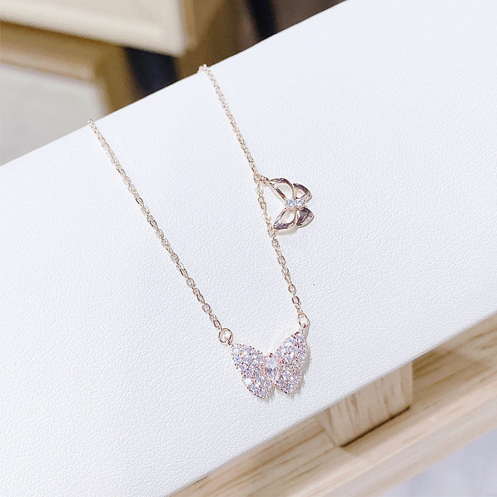 Luxurious Butterfly Copper Necklace Plating Zircon Copper Necklaces 1 Piece