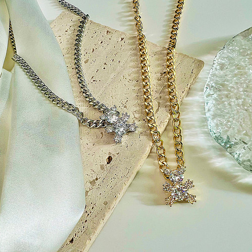 IG Style Elegante süße kleine Bären-Kupferbeschichtung mit Zirkon-Einlage, 18 Karat vergoldete Anhänger-Halskette
