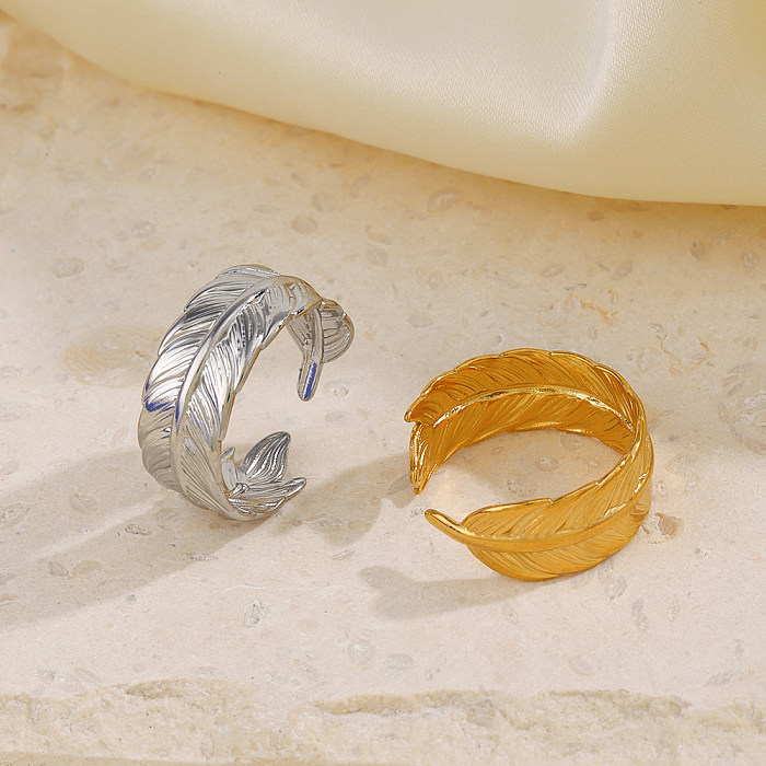 Anéis abertos chapeados de aço inoxidável do chapeamento 18K da pena simples do estilo ouro