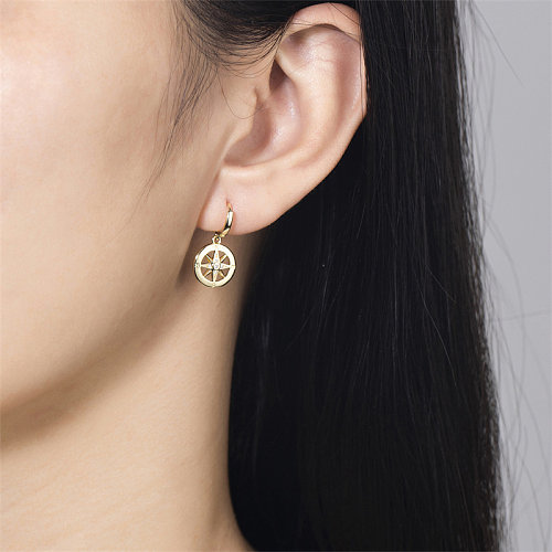 Boucles d'oreilles pendantes en cuivre et Zircon plaqué or 1 carats, 14 paire, Style Simple et mignon, placage hexagramme ajouré