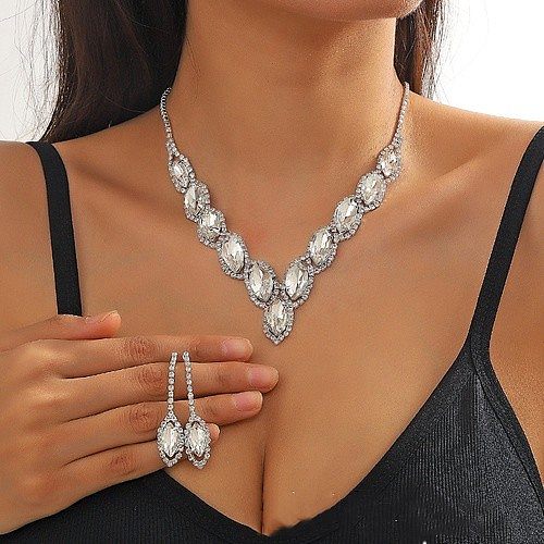 Ensemble de bijoux en Zircon avec incrustation de cuivre de gouttelettes d'eau de Style Simple