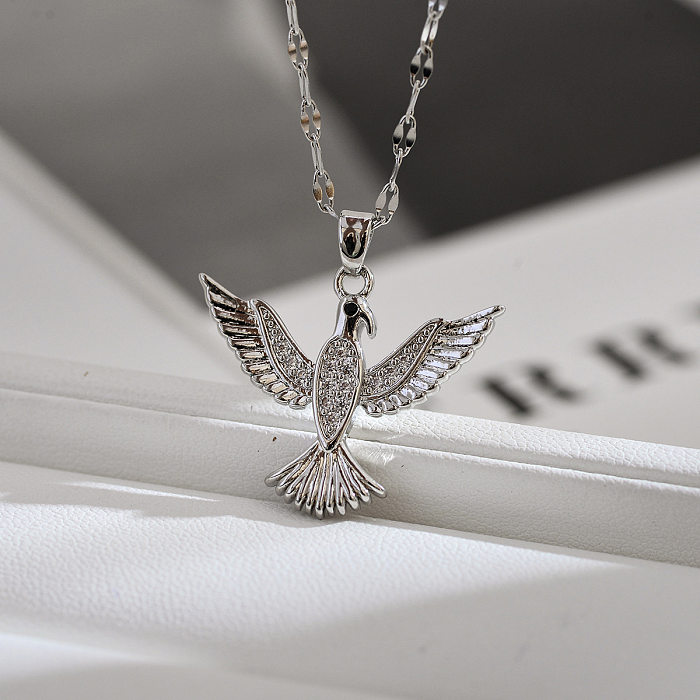 Casual Elegant Luxurious Phoenix Titanium Steel Copper Plating Inlay Zircon Pendant Necklace