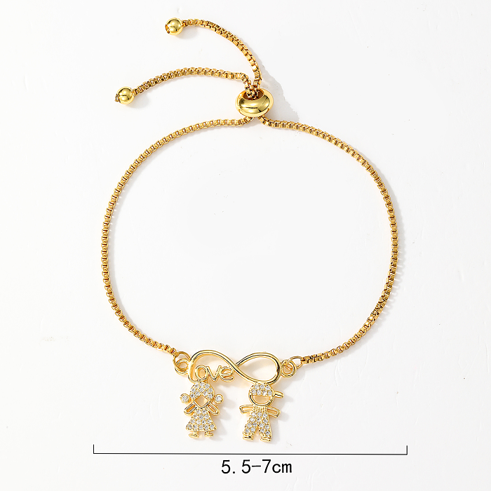 Elegant Simple Style Human Heart Shape Flower Copper Plating Inlay Zircon 18K Gold Plated Bracelets