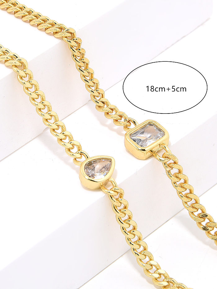 Hip-Hop Square Water Droplets Copper Plating Inlay Zircon Gold Plated Bracelets