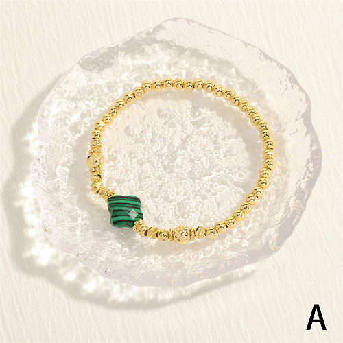 Bracelets plaqués or 18 carats, Style rétro Simple, pierre de trèfle à quatre feuilles, perles en cuivre plaquées à la main