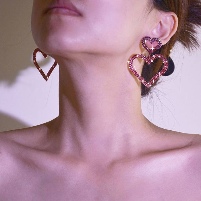 1 Pair Elegant Simple Style Heart Shape Inlay Copper Zircon Drop Earrings