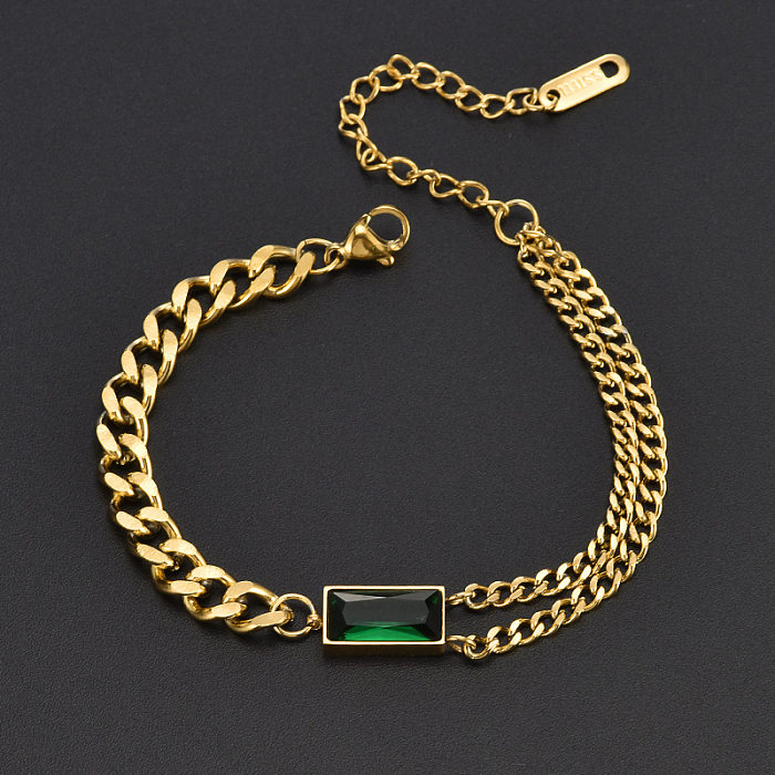 Streetwear quadrado titânio chapeamento de aço incrustação pulseiras de diamante artificial brincos colar