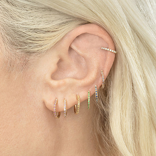 1 Paar luxuriöse, glänzende, geometrische, verkupferte, eingelegte Zirkon-Ohrringe im INS-Stil