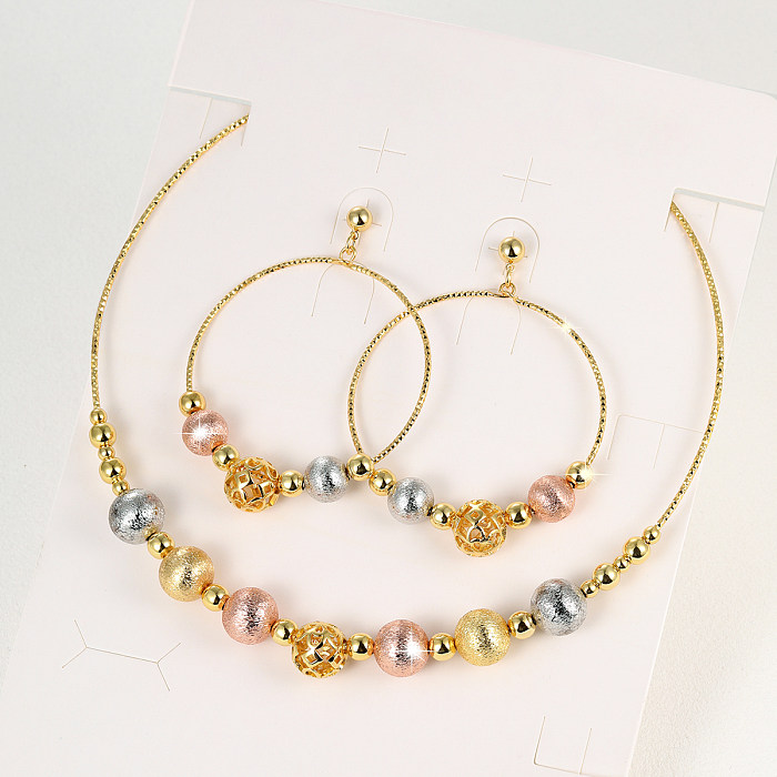 1 ensemble Glam mode fleur douce perlée cuivre perlé placage creux perles cuivre unisexe ensemble de bijoux