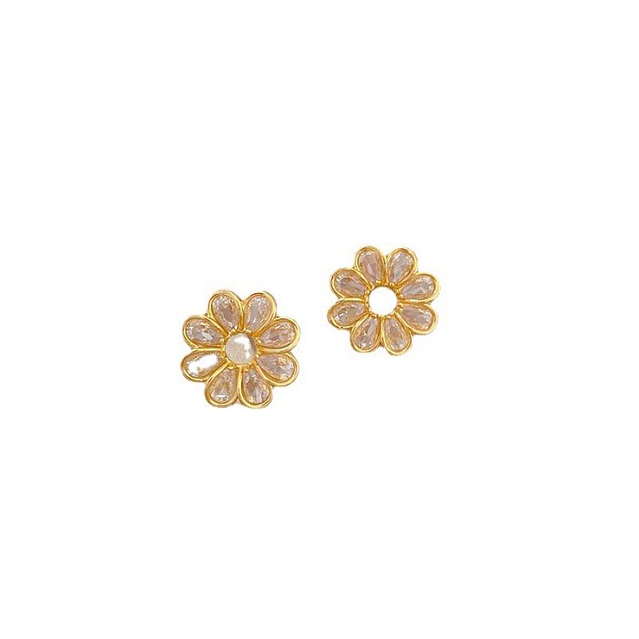 1 Pair Lady Sun Bow Knot Plating Inlay Copper Artificial Gemstones Ear Studs