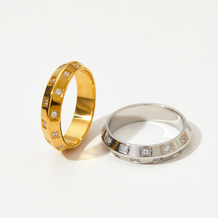 Simple Style Solid Color Stainless Steel Inlay Zircon Rings