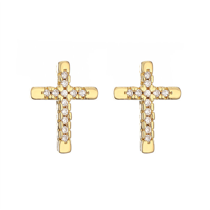 1 Pair Elegant Streetwear Cross Plating Inlay Copper Zircon Gold Plated Ear Studs