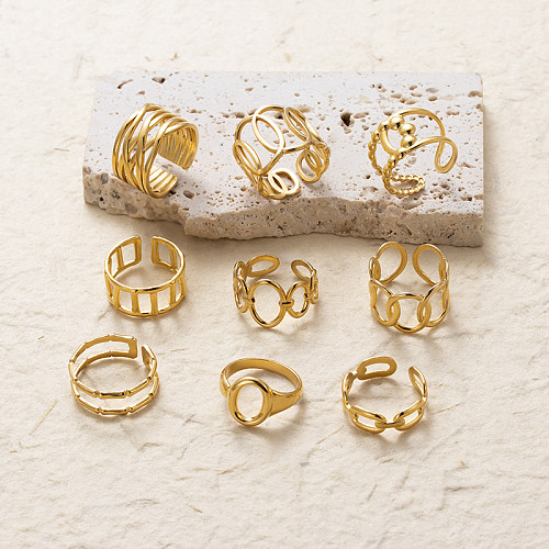 Retro-gestreifter, einfarbiger offener Ring aus Edelstahl mit überkreuzter Beschichtung und 18-Karat-Vergoldung
