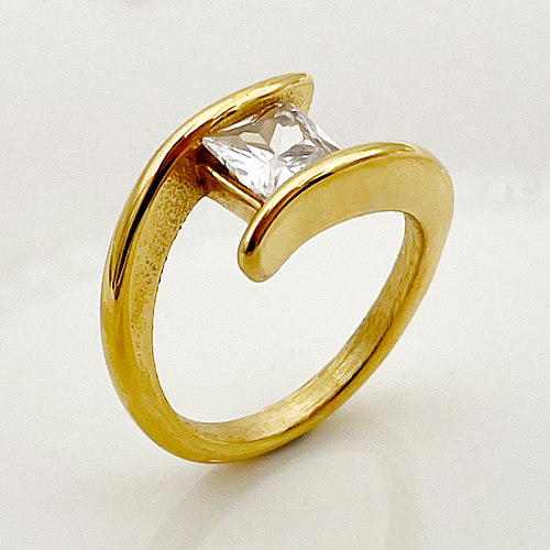 Anéis banhados a ouro de zircão com revestimento de aço inoxidável quadrado irregular artístico novidade