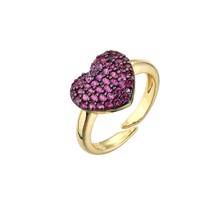 Copper Micro-encrusted Zircon Peach Heart-shaped Opening Adjustable Ring