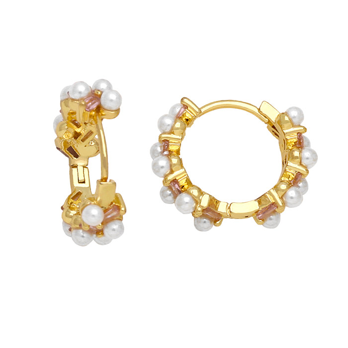 1 Pair Simple Style Irregular Circle Plating Inlay Copper Beads Zircon 18K Gold Plated Earrings