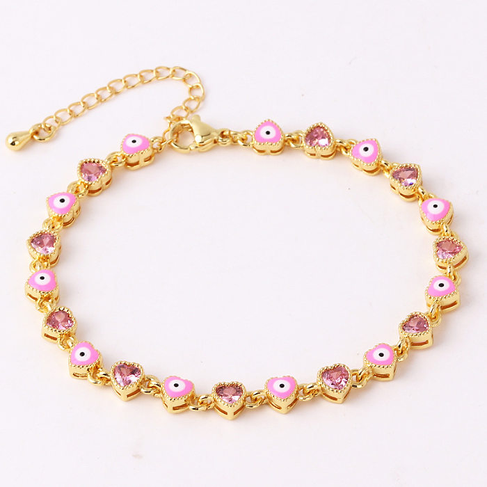 Retro Devil'S Eye Heart Shape Copper Plating Inlay Zircon Gold Plated Bracelets