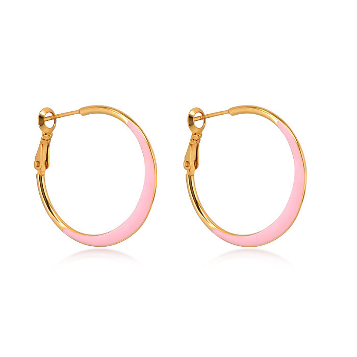 Simple Style Star Heart Shape Copper Hoop Earrings Enamel Rhinestones Copper Earrings