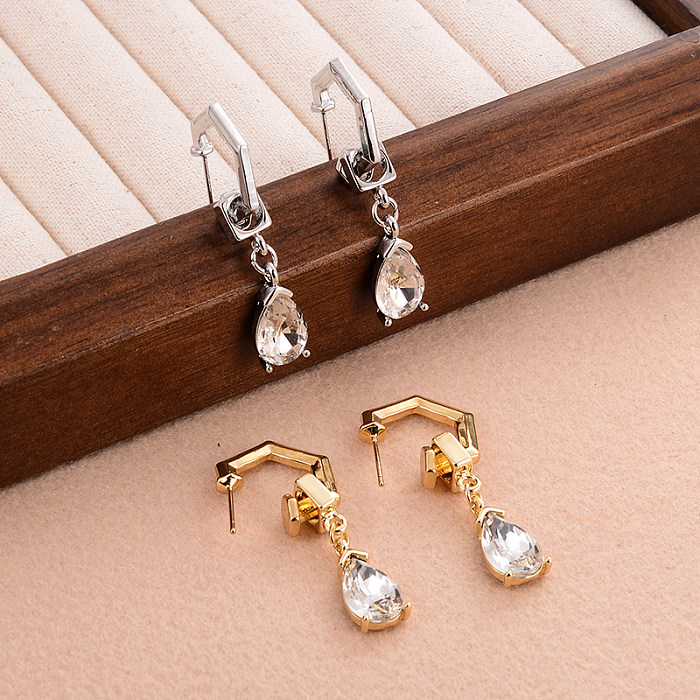 1 Pair Elegant Water Droplets Plating Inlay Copper Zircon Gold Plated Drop Earrings
