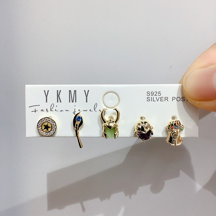 Novelty Cartoon Copper Enamel Zircon 14K Gold Plated Earrings