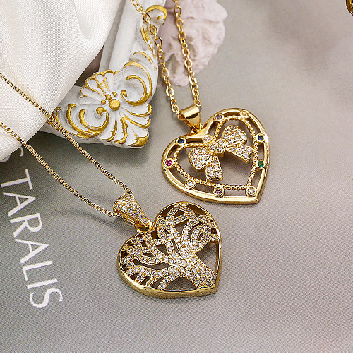 Collier pendentif en Zircon plaqué or 18 carats, Style Simple, nœud papillon en cuivre, en vrac