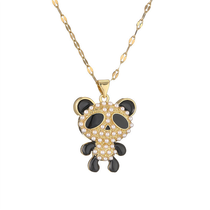 IG Style Simple Style Little Bear Copper Plating Inlay Zircon Gold Plated Pendant Necklace