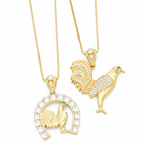 Collier avec pendentif en cuivre plaqué or 18 carats, Style moderne, Animal artistique, Zircon, en vrac