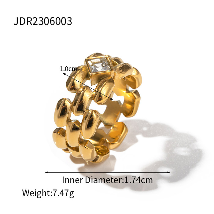 IG Style Asymmetrical Stainless Steel Asymmetrical Plating Inlay Zircon 18K Gold Plated Rings