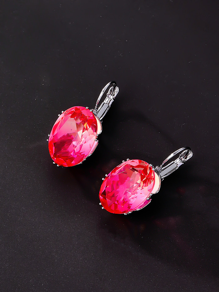 1 Pair Elegant Round Plating Inlay Glass Copper Glass White Gold Plated Drop Earrings