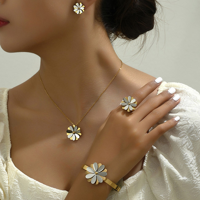 Conjunto de joias banhadas a ouro em camadas de aço inoxidável estilo vintage margarida