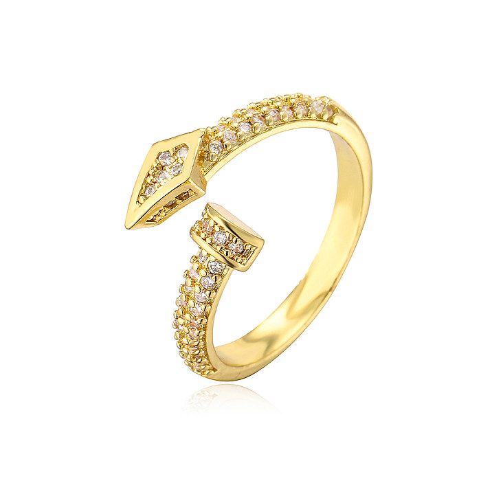 Anel aberto de cobre geométrico fashion com zircão banhado a ouro anéis de cobre