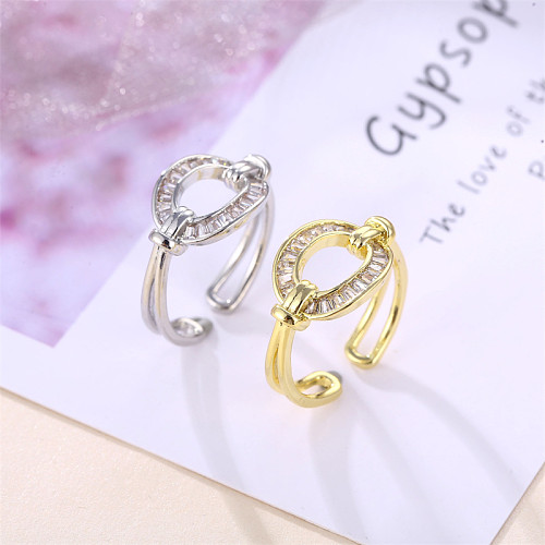Casual Elegant Sweet Letter Copper Plating Inlay Zircon White Gold Plated Gold Plated Open Rings
