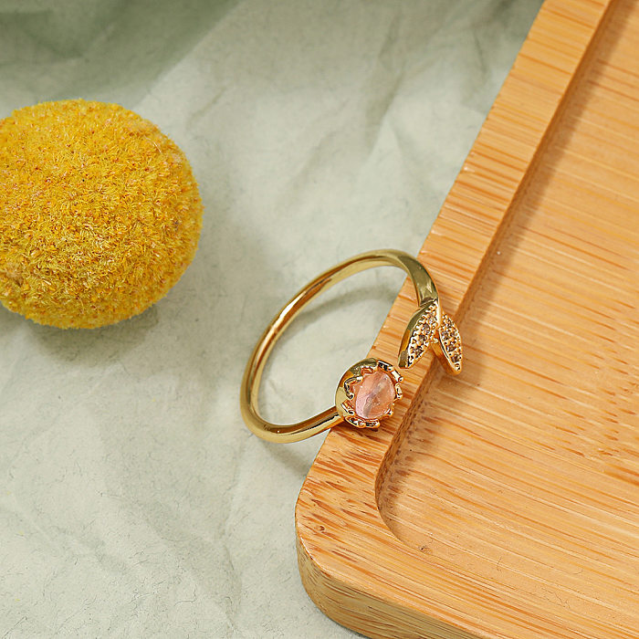 Simple Style Fish Tail Copper Gold Plated Zircon Open Ring