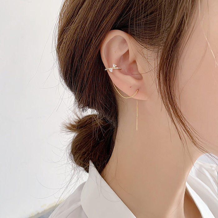 Long Tassel Micro-inlaid Zircon Bow Knot Cross Half Round Ear Bone Clip
